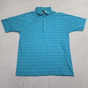 Vintage Jantzen Polo Shirt Mens Large Blue Striped Short Sleeve Classic Golf 80s